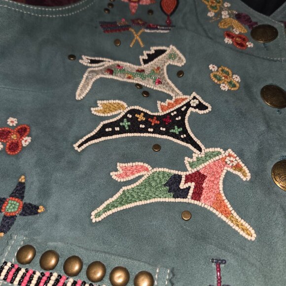 Double D Ranch Green Suede Beaded Vest Women's XL - Picture 5 of 11